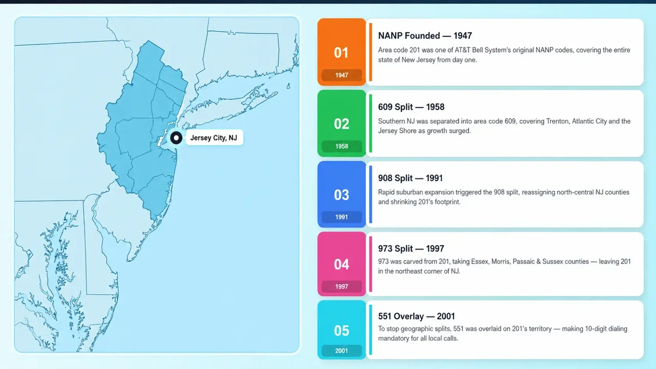 History of the New Jersey 201 Area Code from 1947 to 2001