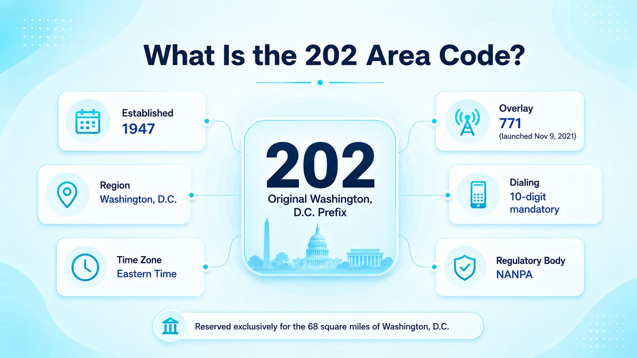 Map showing the District of Columbia coverage area for the 202 code