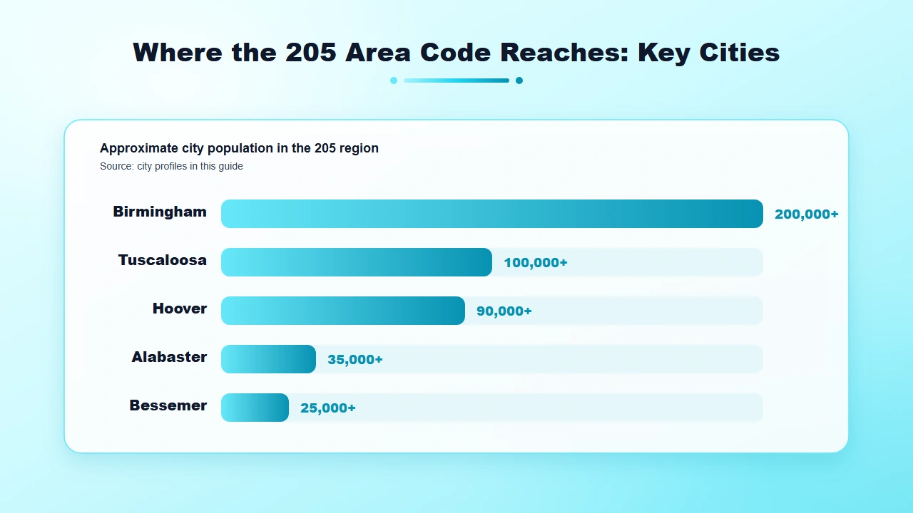 Key Cities and Population Covered by the 205 Area Code