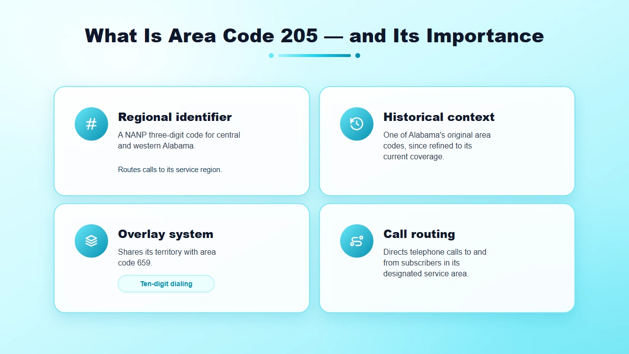 Central Alabama 205 Area Code Regional Identifier and Call Routing