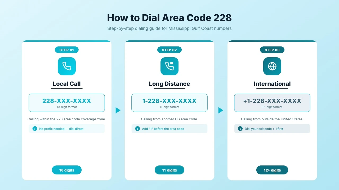 How to Dial Local Long Distance and International Using 228