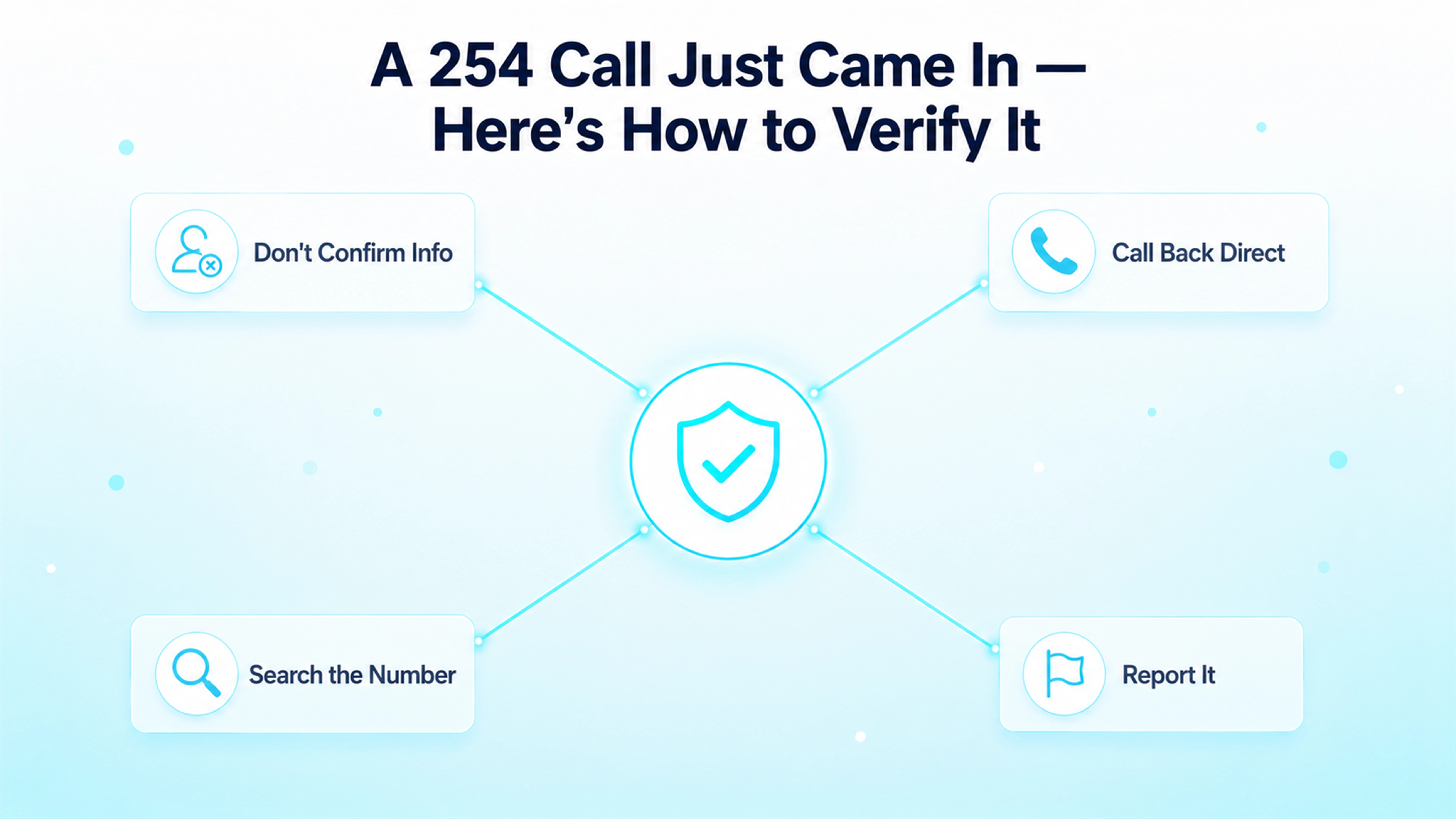 A 254 Call Just Came In — Here's How to Verify It — four verification steps: don't confirm info, call back direct, search the number, report it