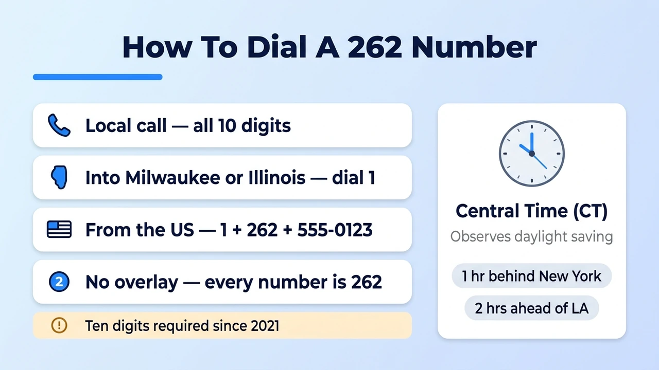 How To Dial A 262 Number — dialing steps and the Central Time zone for calls in the 262 area code
