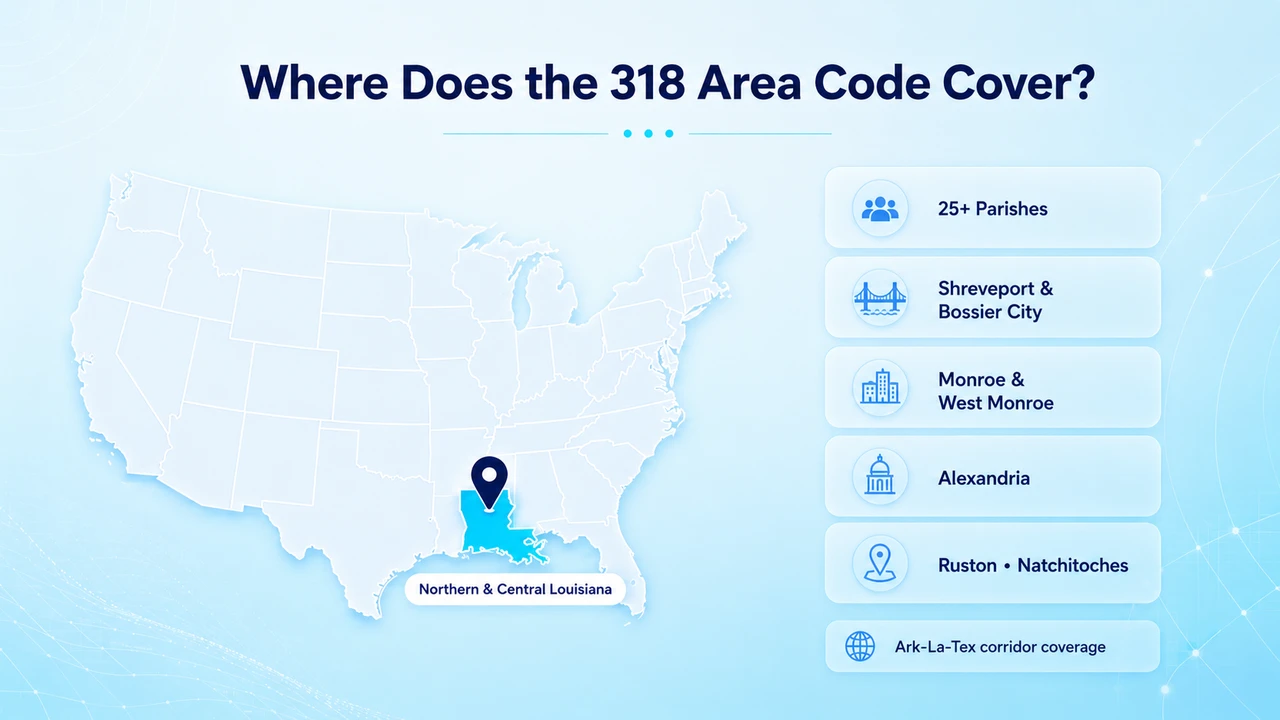 Map of parishes served by the 318 area code