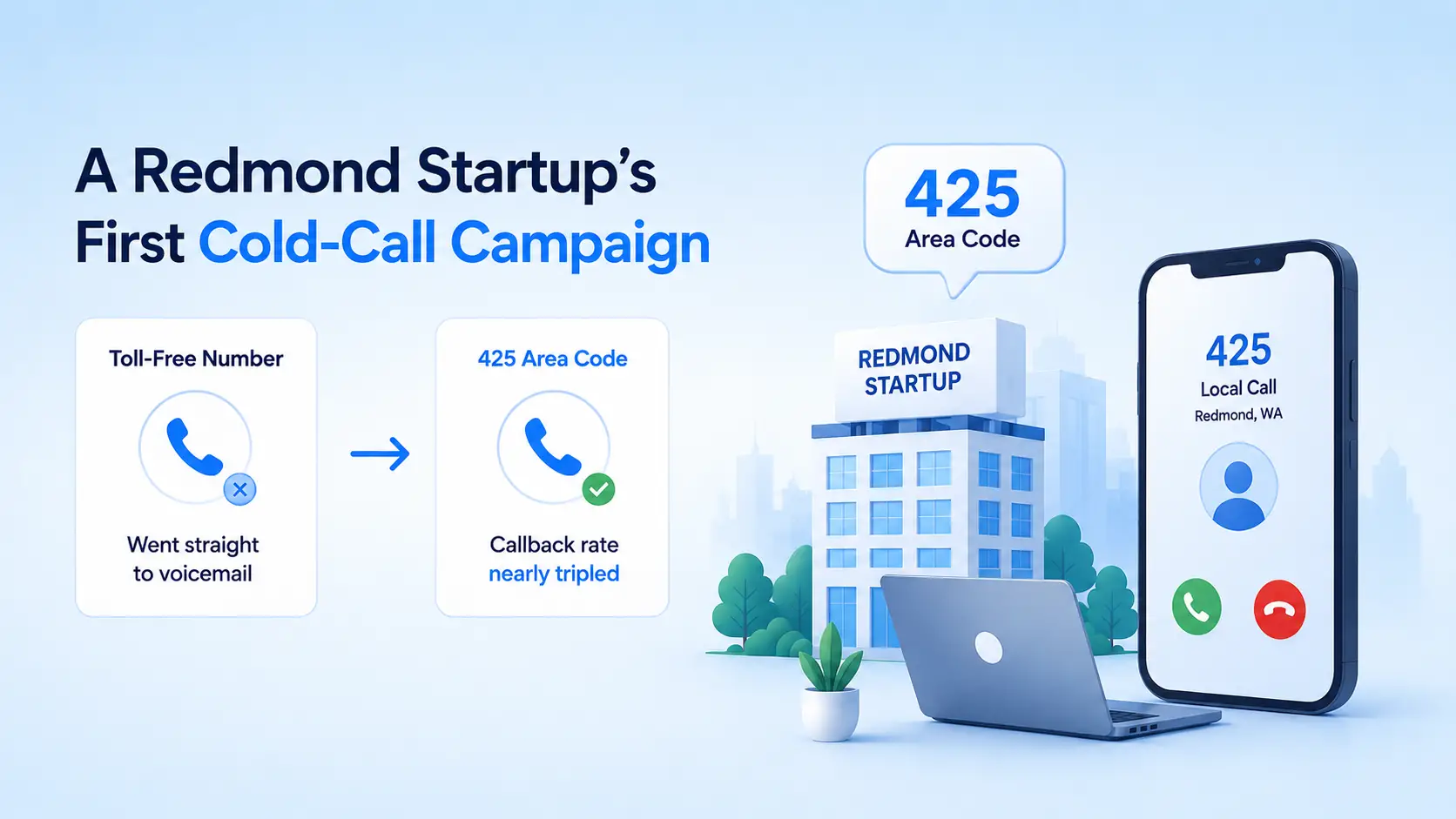 A Redmond startup switching from a toll-free number to a 425 area code number, nearly tripling its callback rate