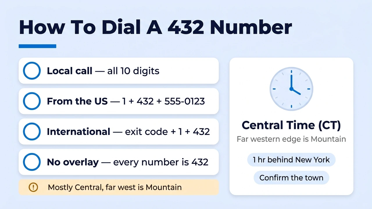 How To Dial A 432 Number — dialing steps and time zone guidance for calls across West Texas