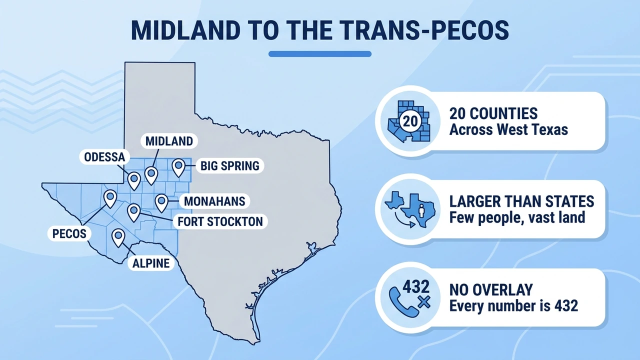 Midland To The Trans-Pecos — map of West Texas cities covered by the 432 area code