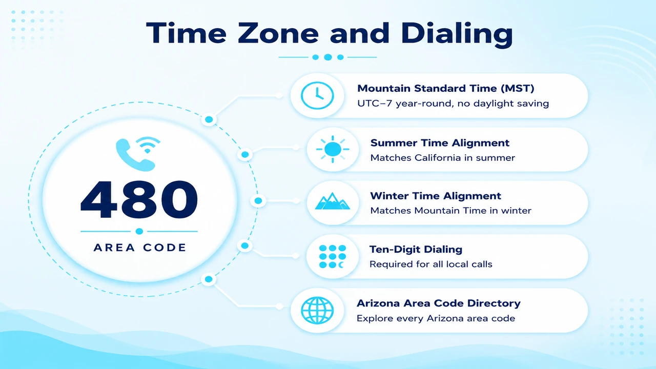 Time zone and dialing rules for the 480 area code
