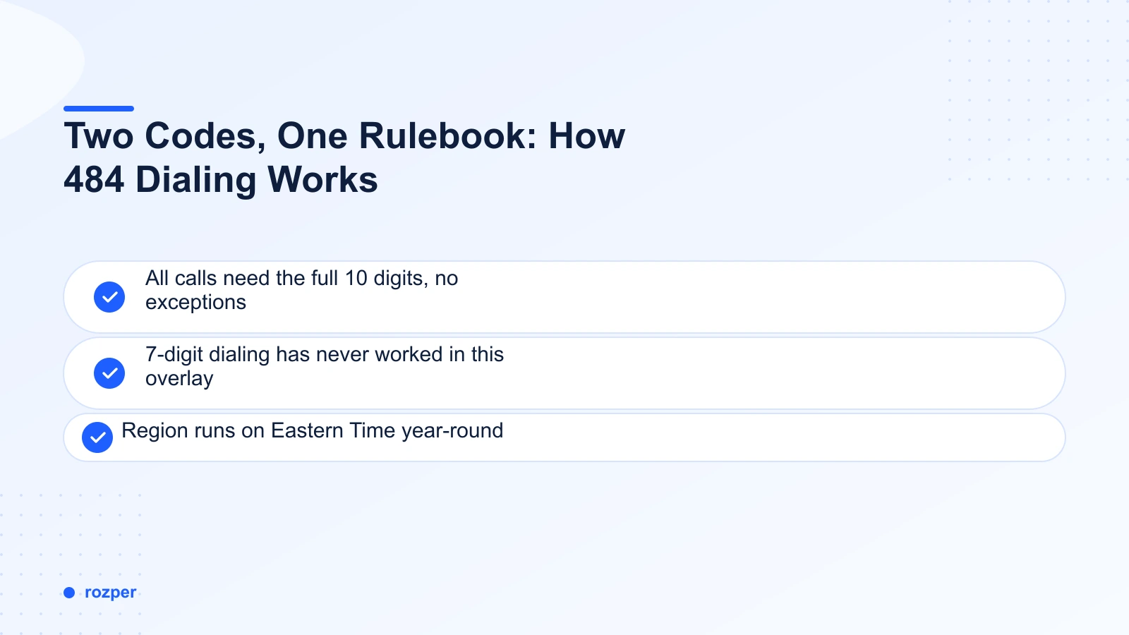 Two Codes, One Rulebook: How 484 Dialing Works — a phone screen showing the mandatory 10-digit dialing format required in the 484 and 610 overlay zone
