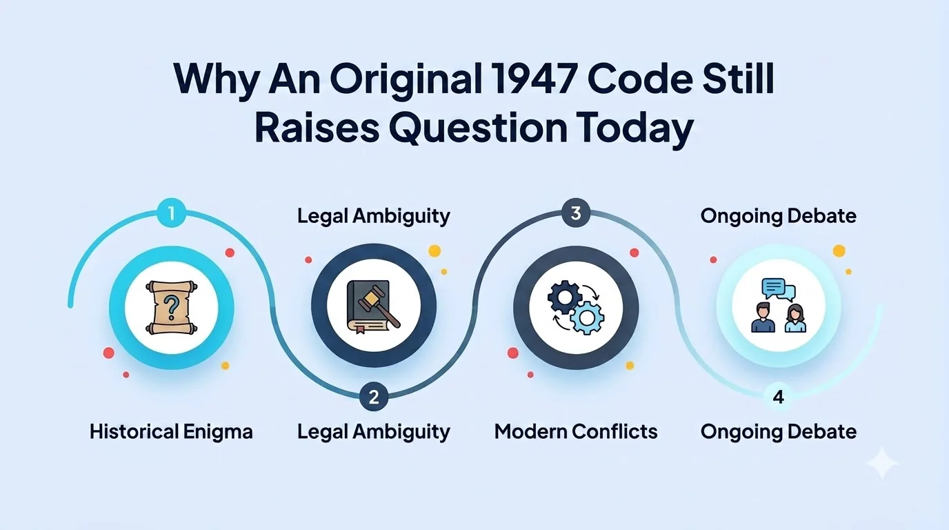 Why an Original 1947 Code Still Raises Questions Today — four questions: unified area claim, number scarcity puzzle, technology mismatch, and purely a status symbol