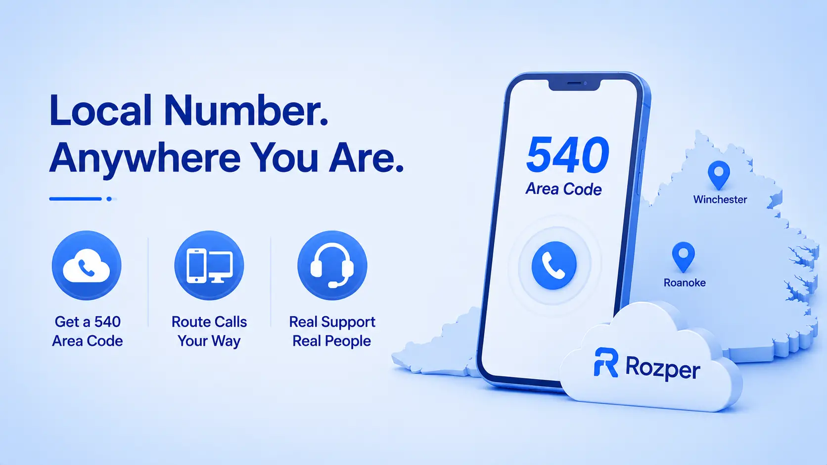 Local Number. Anywhere You Are. — infographic showing how to set up a Shenandoah Valley business line remotely