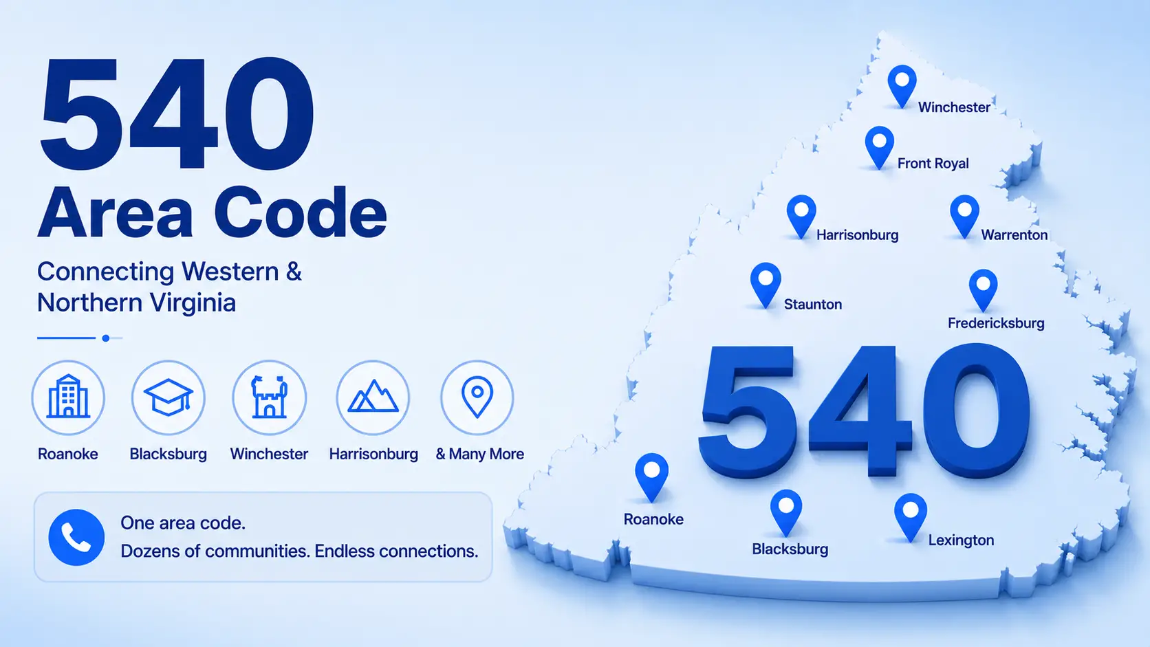 Connecting Western & Northern Virginia — map of the Shenandoah Valley and Roanoke region covered by the 540 area code