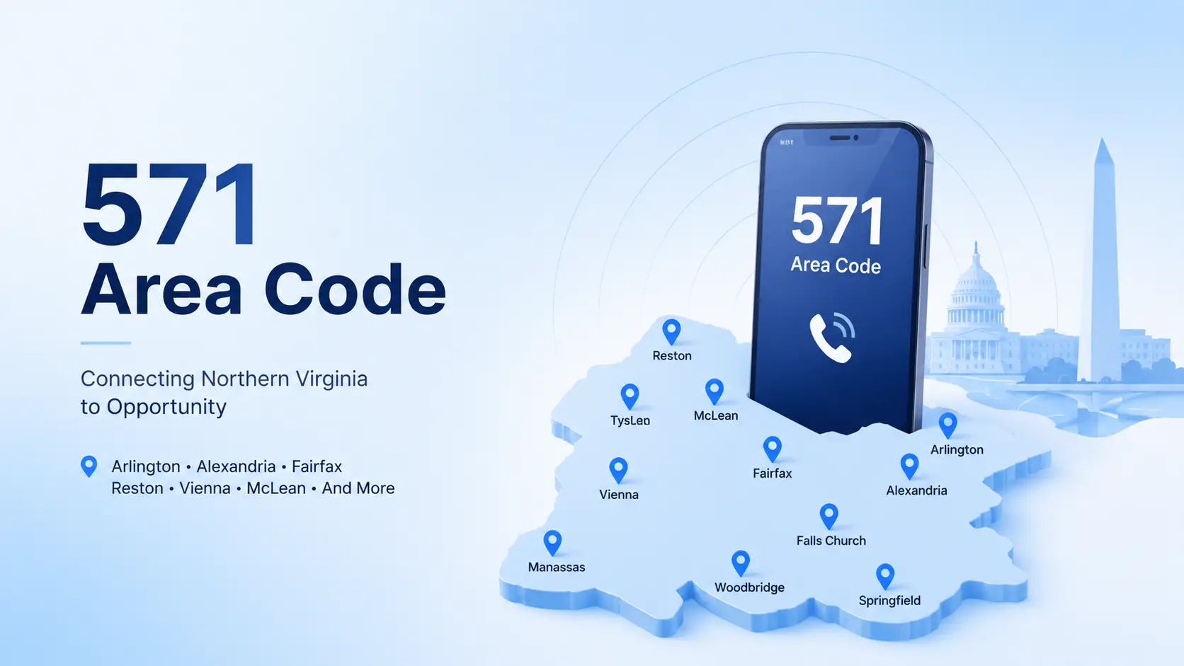 Connecting Northern Virginia to Opportunity — map of Northern Virginia communities sharing the 571 overlay code