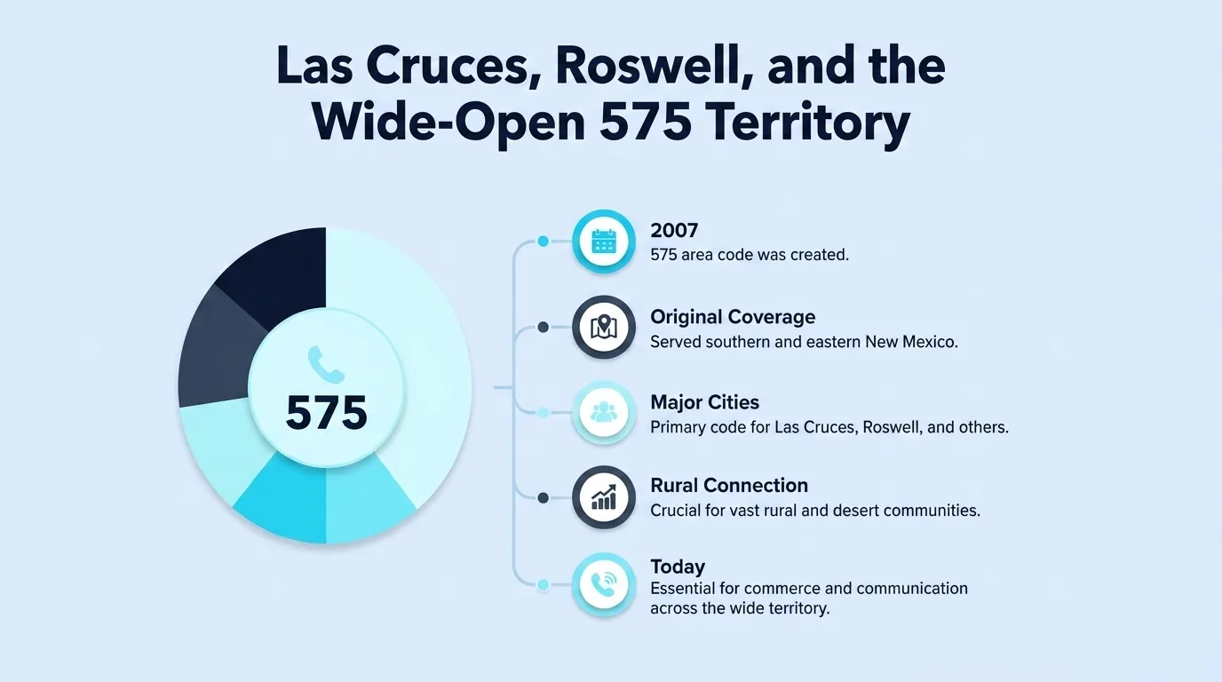 Las Cruces, Roswell, and the Wide-Open 575 Territory — 2007 creation date, original coverage, major cities, rural connection, and today's role across the 575 region