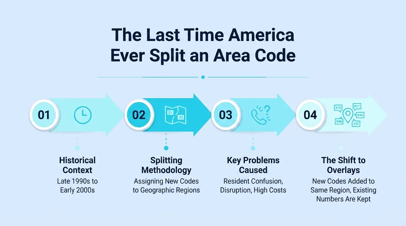 The Last Time America Ever Split an Area Code — historical context, splitting methodology, key problems caused, and the shift to overlays