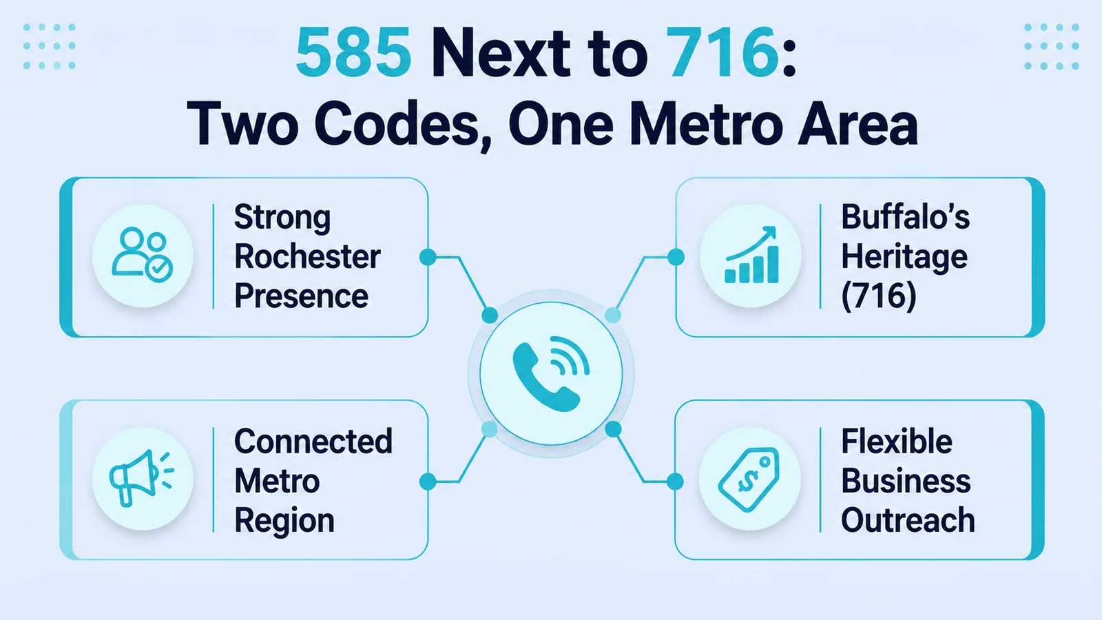 585 Next to 716: Two Codes, One Metro Area — strong Rochester presence, Buffalo's heritage, connected metro region, and flexible business outreach