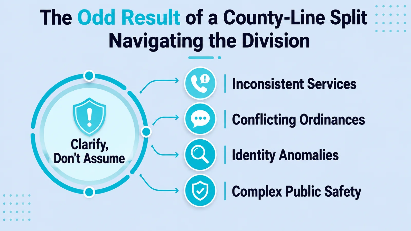 The Odd Result of a County-Line Split: Navigating the Division — inconsistent services, conflicting ordinances, identity anomalies, and complex public safety near the 585 border