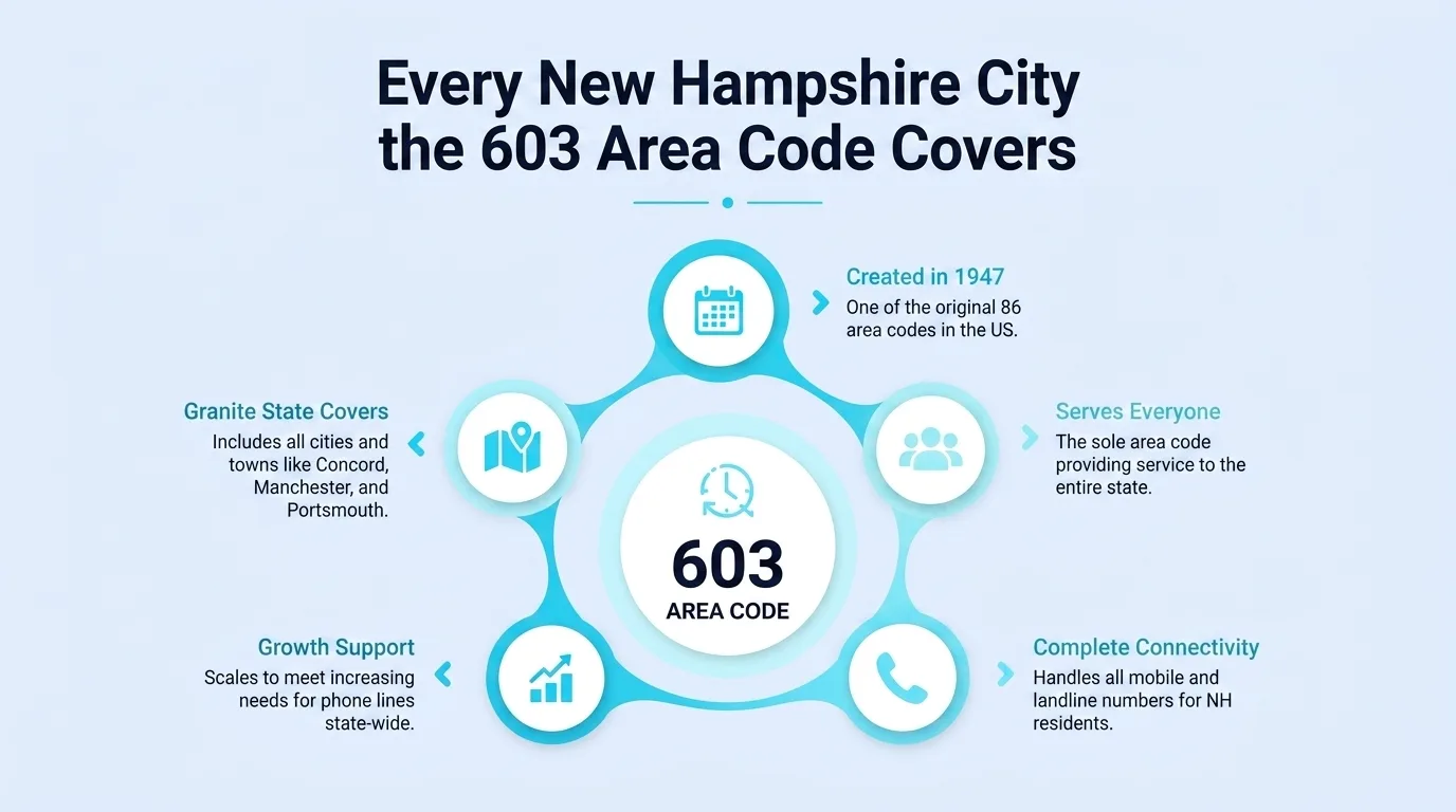 Every New Hampshire City the 603 Area Code Covers — created in 1947, serves everyone, granite state coverage, growth support, and complete connectivity