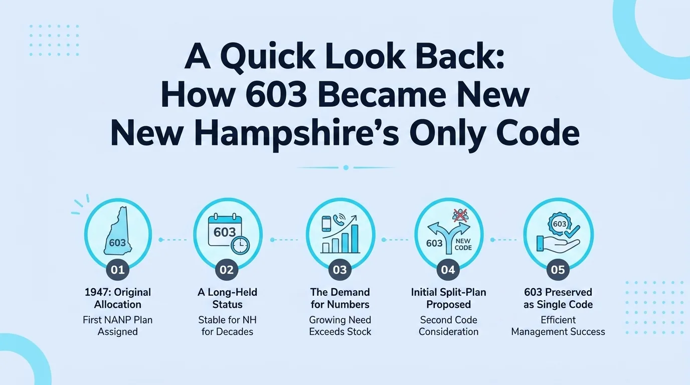 A Quick Look Back: How 603 Became New Hampshire's Only Code — 1947 original allocation, a long-held status, the demand for numbers, initial split-plan proposed, and 603 preserved as a single code