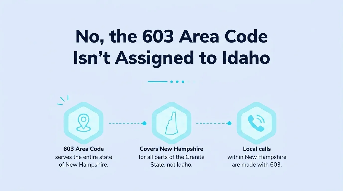 No, the 603 Area Code Isn't Assigned to Idaho — 603 area code serves the entire state, covers New Hampshire, and local calls are made with 603