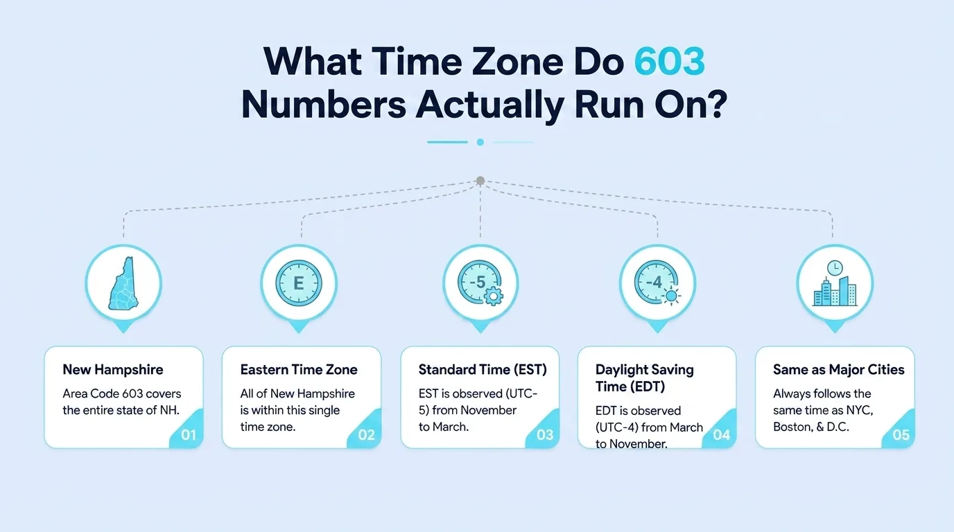 What Time Zone Do 603 Numbers Actually Run On? — New Hampshire, Eastern Time Zone, Standard Time, Daylight Saving Time, and same as major cities