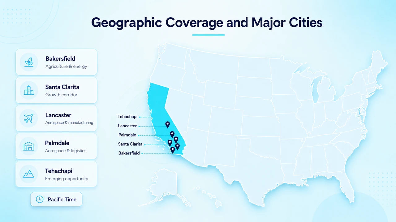 Map highlighting Kern County and Santa Clarita Valley cities served by the 661 prefix