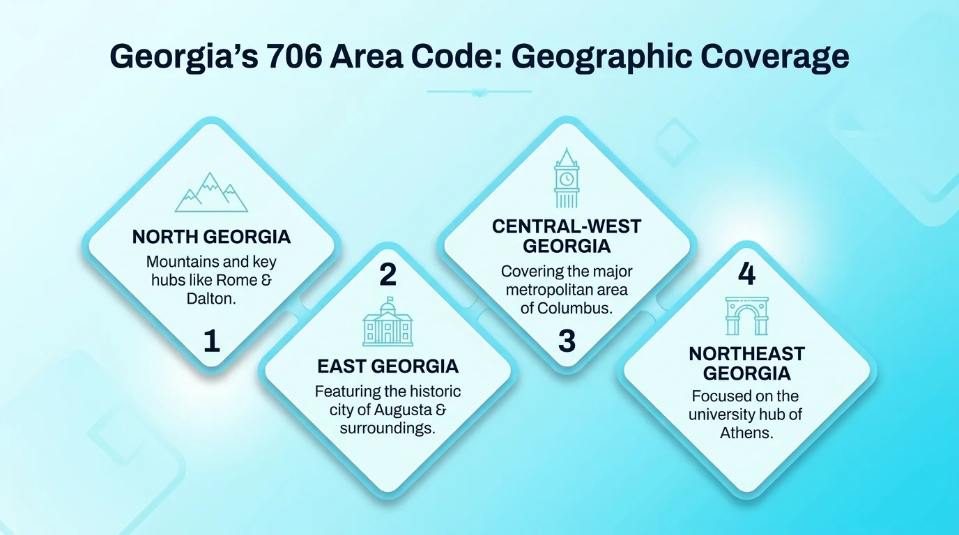 Where the 706 area code sits on Georgia's map