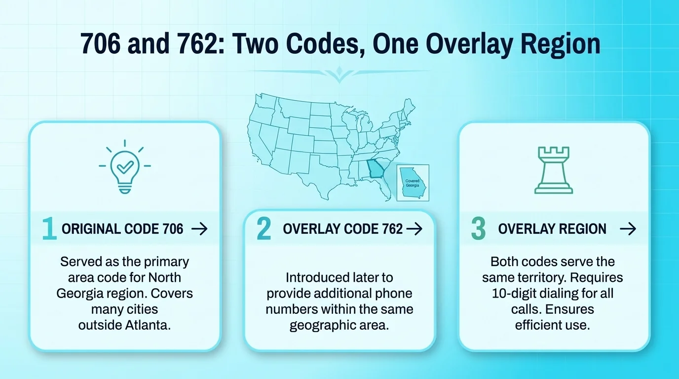 Illustration of the 706 and 762 overlay sharing the same Georgia territory