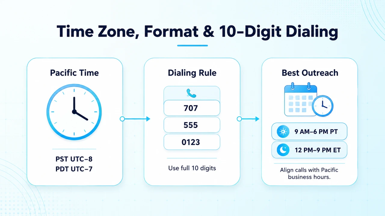 Time zone, format and 10-digit dialing for the 707 area code