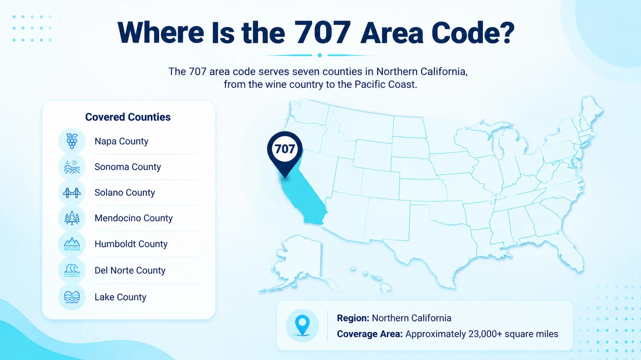 Overview graphic explaining Northern California's 707 telephone prefix