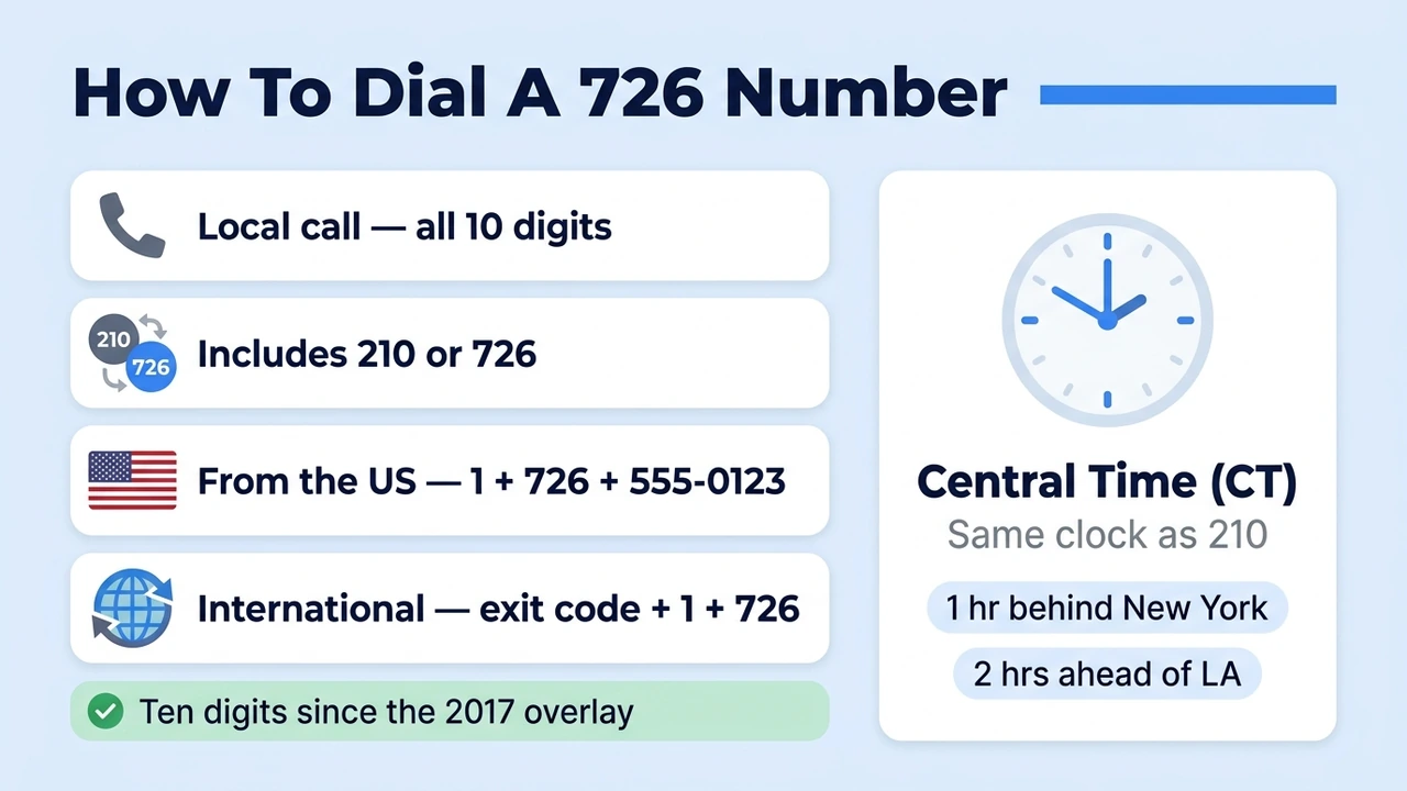 How To Dial A 726 Number — dialing steps and the Central Time zone for calls in the 726 area code