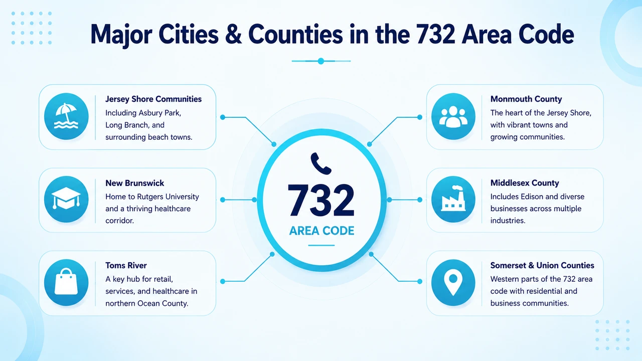 Major Cities & Counties in the 732 Area Code