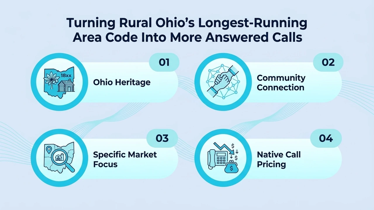 Turning Rural Ohio's Longest-Running Area Code Into More Answered Calls — four factors: Ohio heritage, community connection, specific market focus, and native call pricing