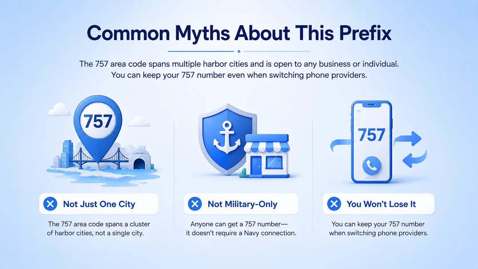Infographic clearing up common myths about the Hampton Roads prefix