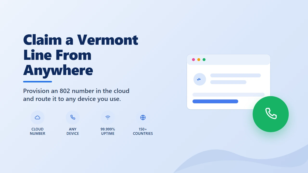 Claim a Vermont Line From Anywhere — infographic showing how to set up a Vermont business phone line from the cloud