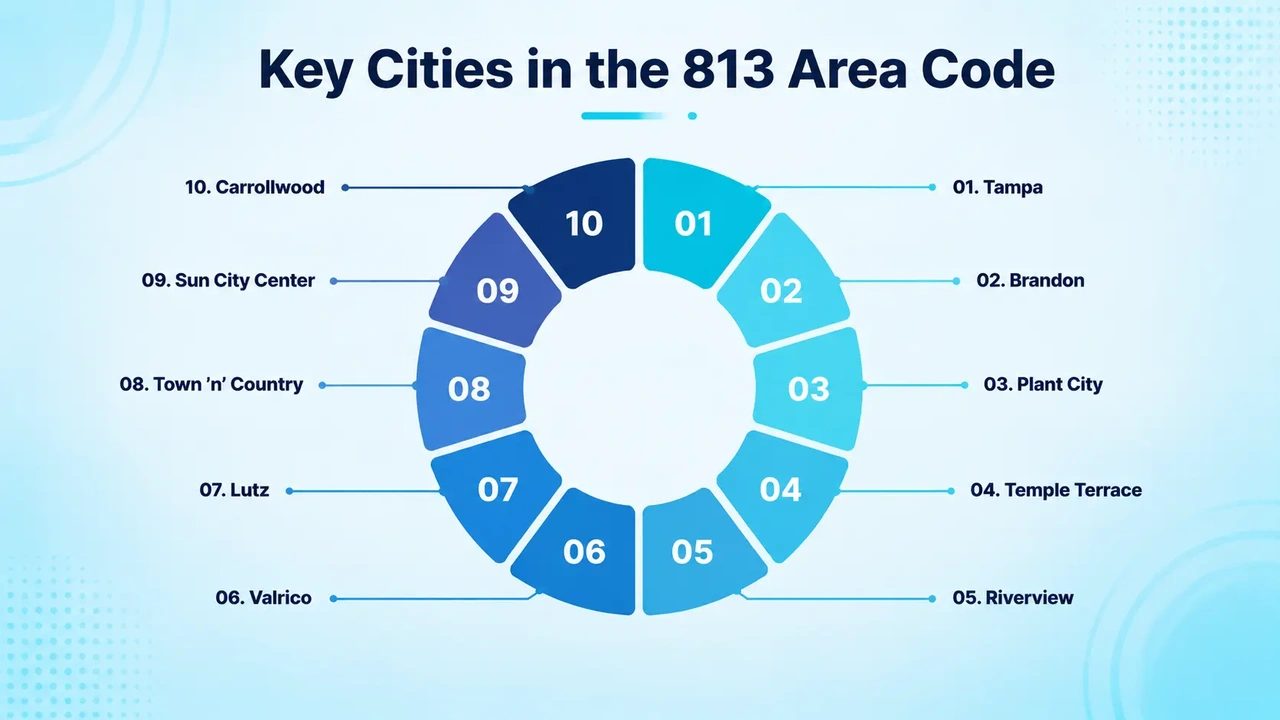 List of Tampa-area cities and suburbs, including Brandon and Plant City, covered by the 813 prefix