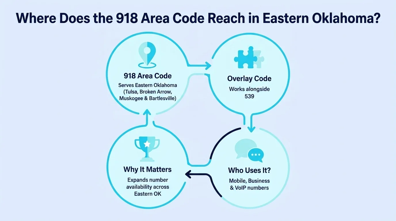 Where Does the 918 Area Code Reach in Eastern Oklahoma — diagram of the 918 area code footprint, the overlay code, who uses it, and why it matters