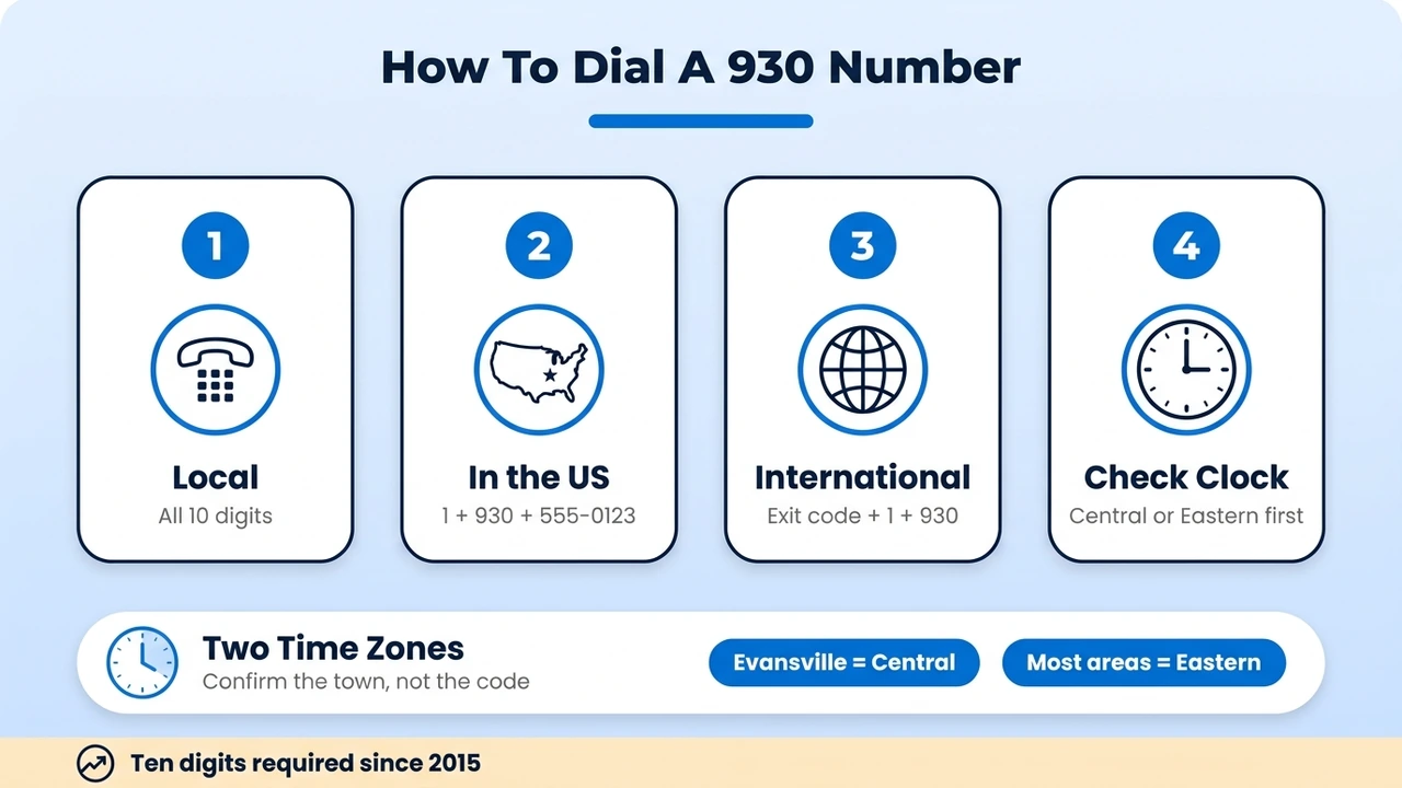 How To Dial A 930 Number — dialing steps and time zone guidance for calls across southern Indiana