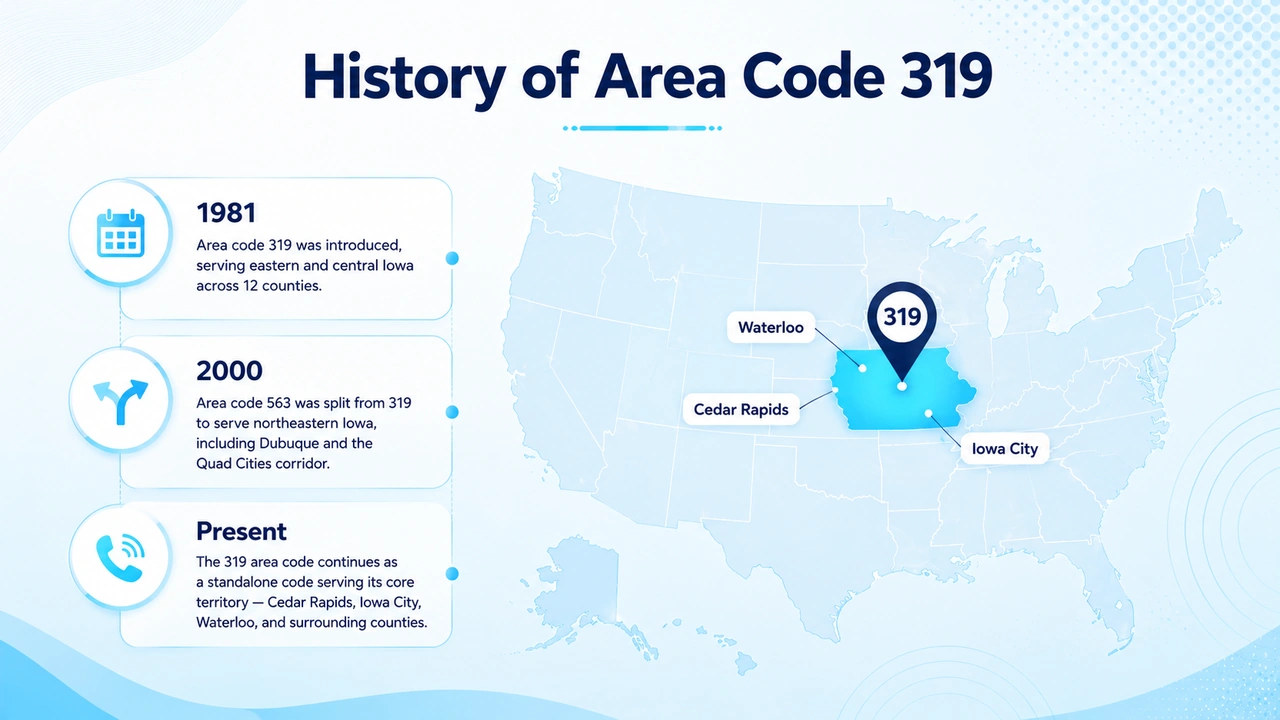 Timeline graphic showing the 1981 split from area code 515 that created the 319 prefix