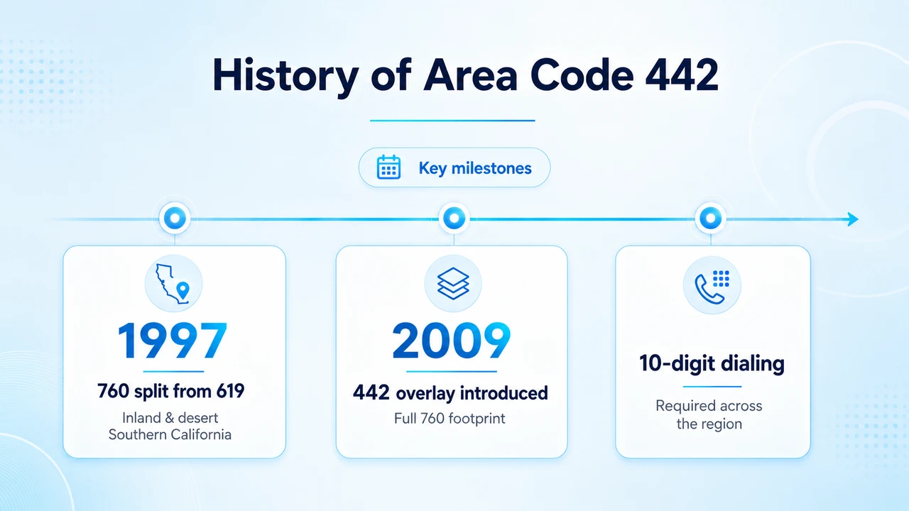 Timeline graphic showing the 2009 overlay launch for southern California numbering
