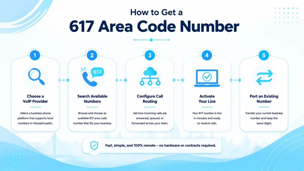 Step-by-step diagram for activating a Boston VoIP phone number