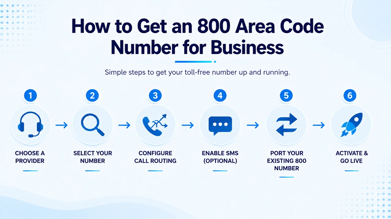Step-by-step graphic showing a business selecting and transferring a toll-free number to a new provider
