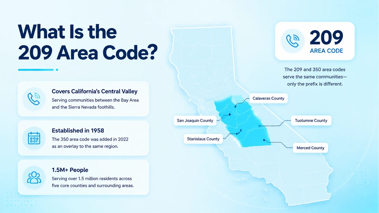 Map outline of California's Central Valley counties served by the 209 prefix