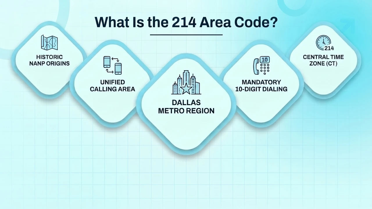 Overview graphic explaining the origins of the 214 area code