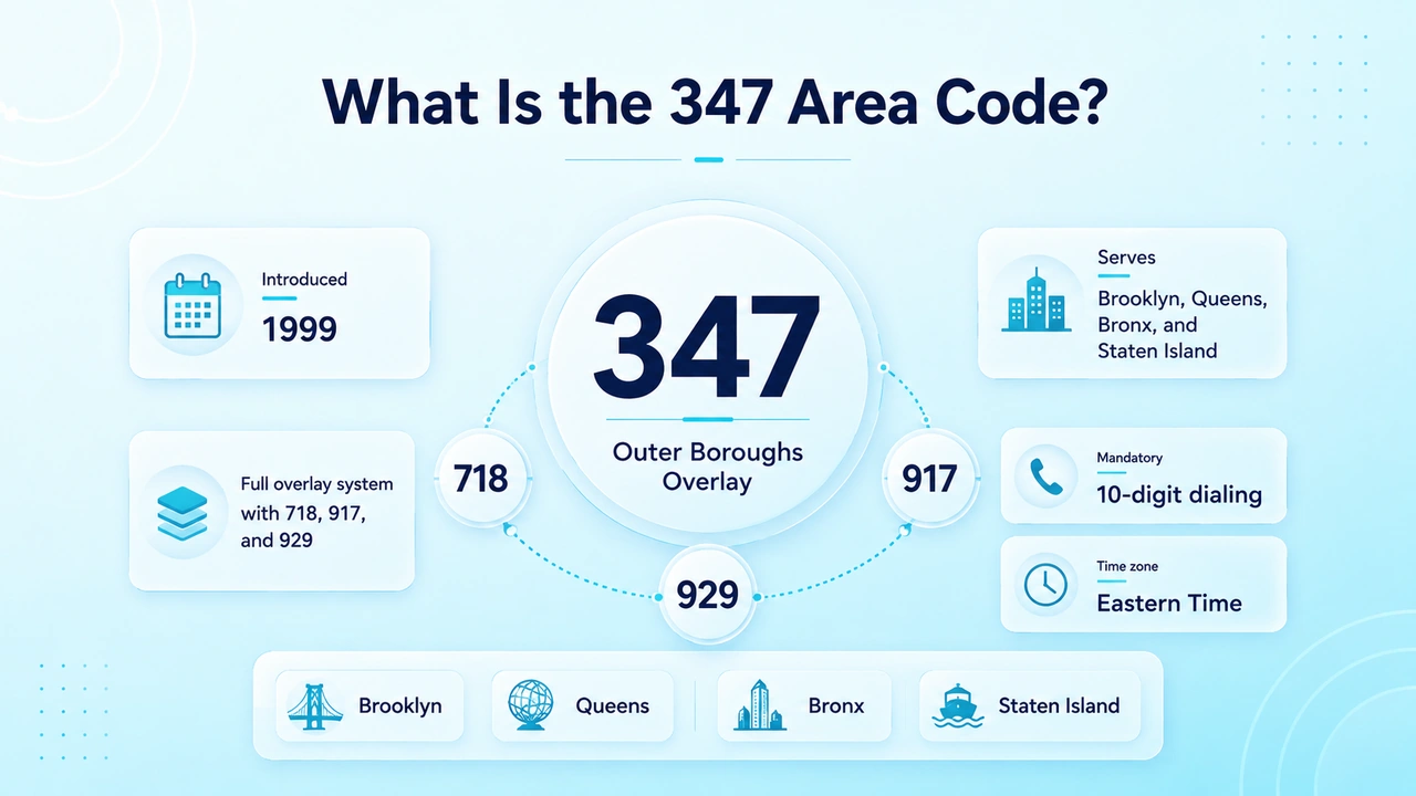 Map graphic highlighting Brooklyn, Queens, the Bronx, and Staten Island covered by the 347 prefix