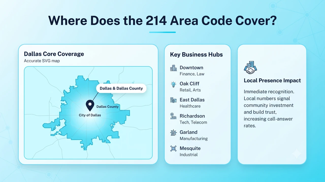 Map outlining the cities and communities served by 214