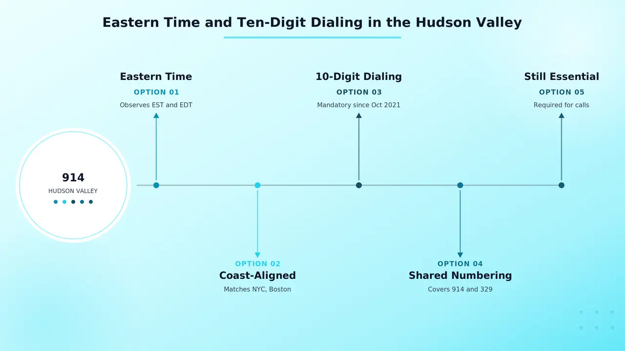 Graphic explaining Eastern Time and ten-digit dialing rules in the Hudson Valley
