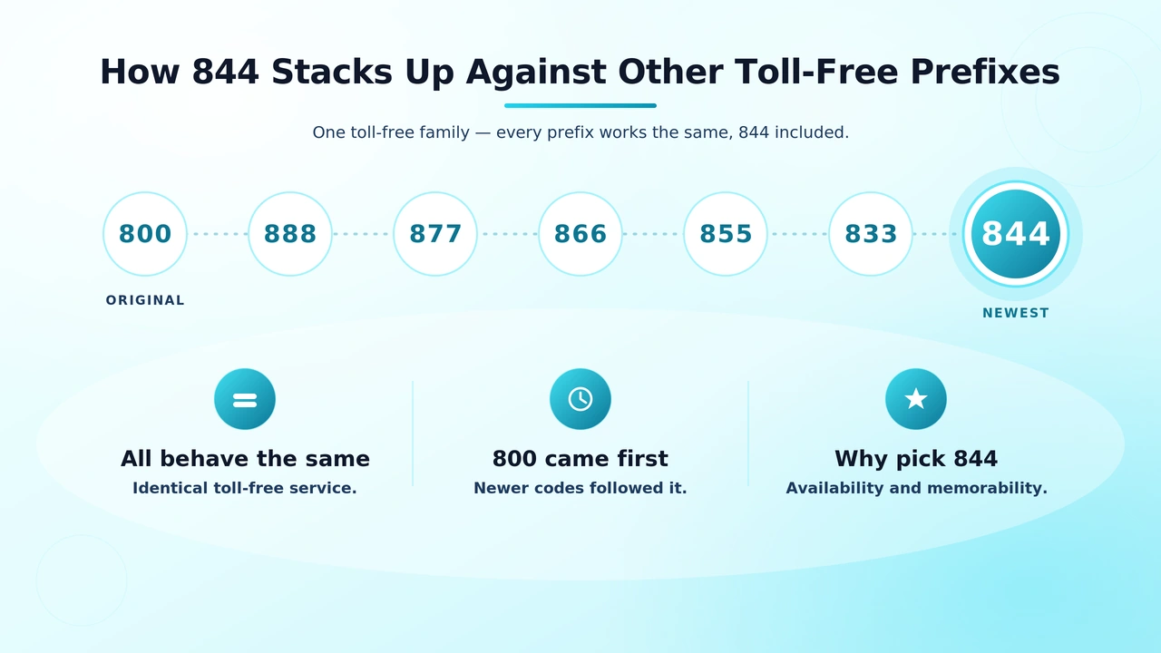 Lineup of toll-free prefixes including 800, 888, 877, 866, 855, and 844 shown side by side