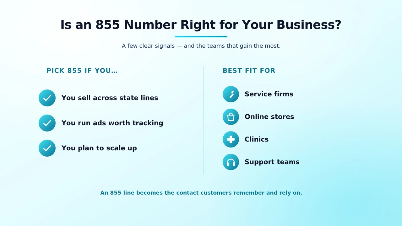 Checklist comparing business types that benefit most from a toll-free 855 line