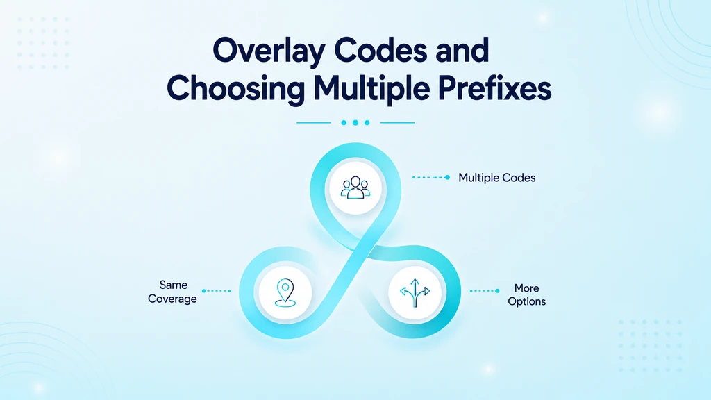Diagram of two overlapping area codes serving the same metro region